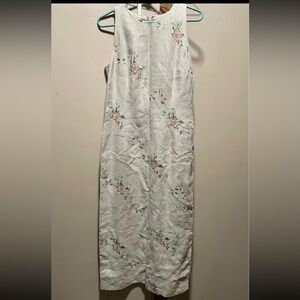Donna Morgan Flowery Embroidered Button and zipper Maxi Linen Dress size 10